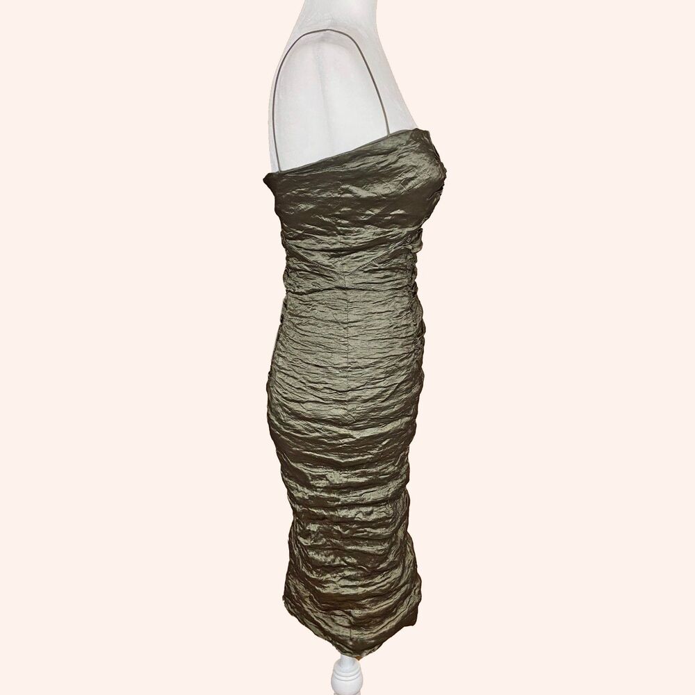 Nicole Miller Collection Ruched Cocktail Dress Size 6 Green Metallic Sleeveless - Picture 3 of 8